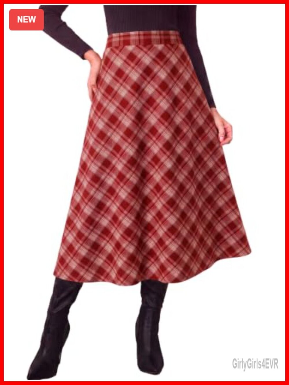 Womens Plaid Maxi Skirt Elastic Waist A-Line Long Skirt Polyester Blend